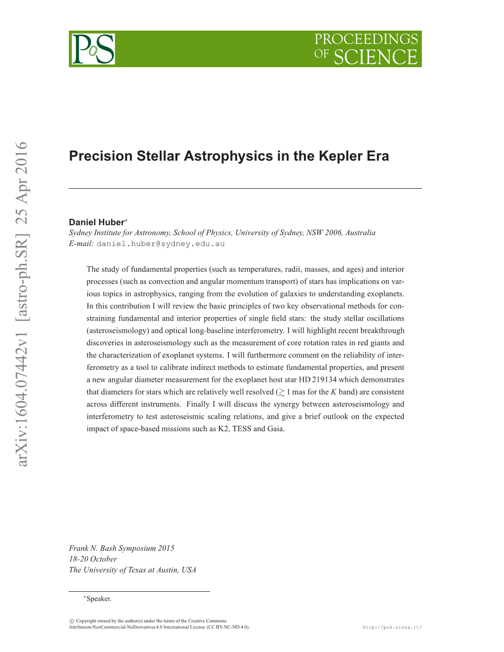 Precision Stellar Astrophysics in the Kepler Era Daniel Huber