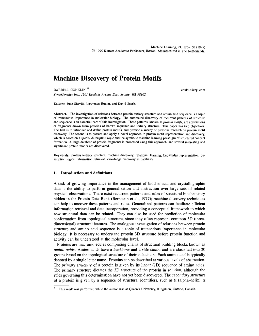 Machine Discovery of Protein Motifs