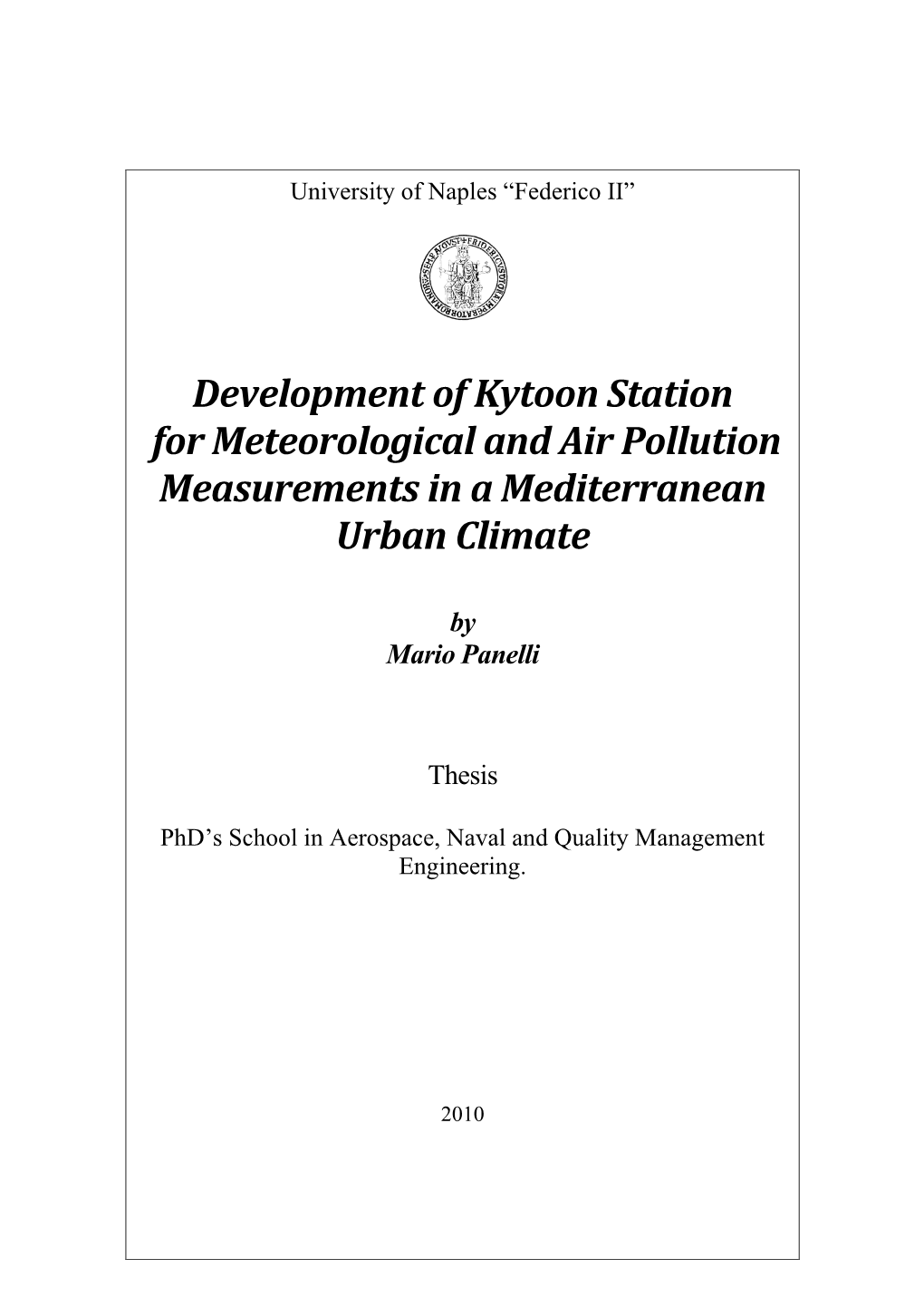 Development of Kytoon Station for Meteorological and Air Pollution Measurements in a Mediterranean Urban Climate