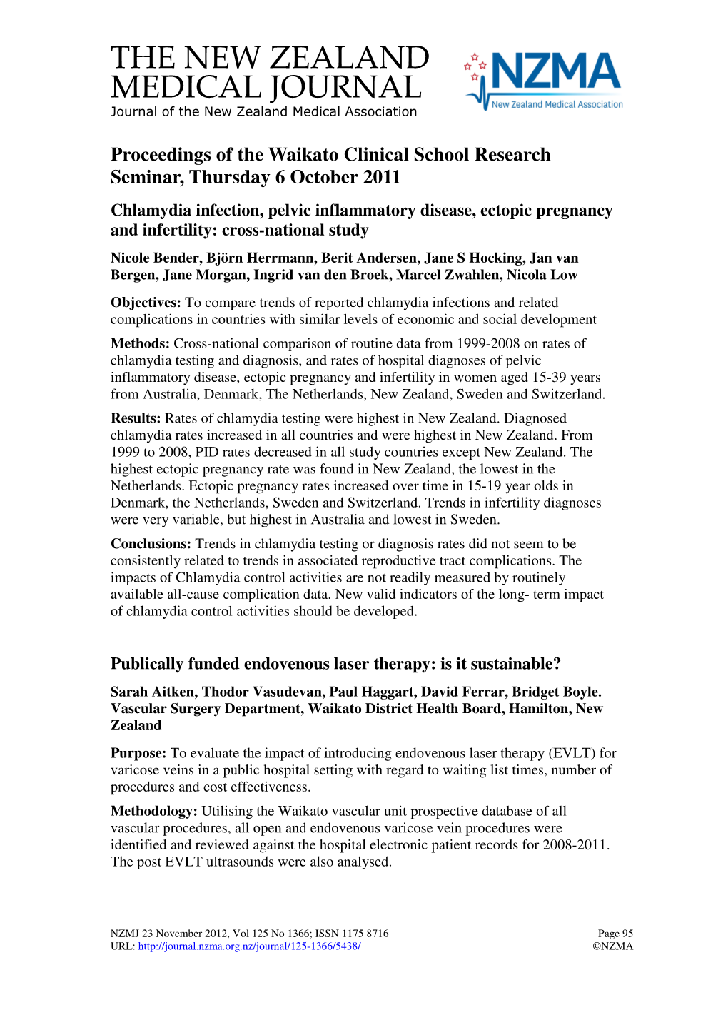 Proceedings of the Waikato Clinical School Research Seminar