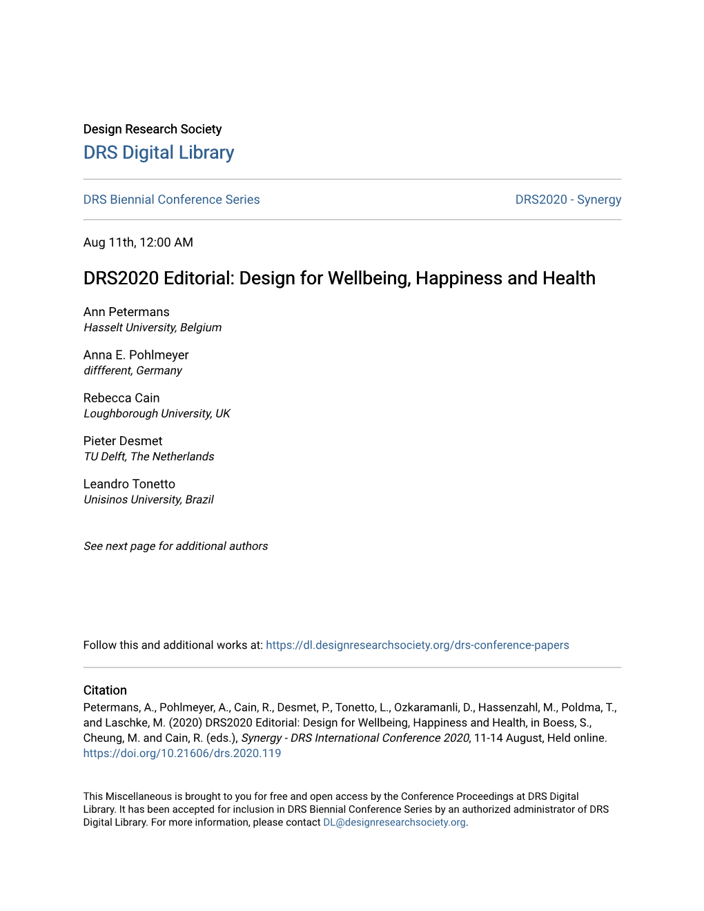 Design for Wellbeing, Happiness and Health