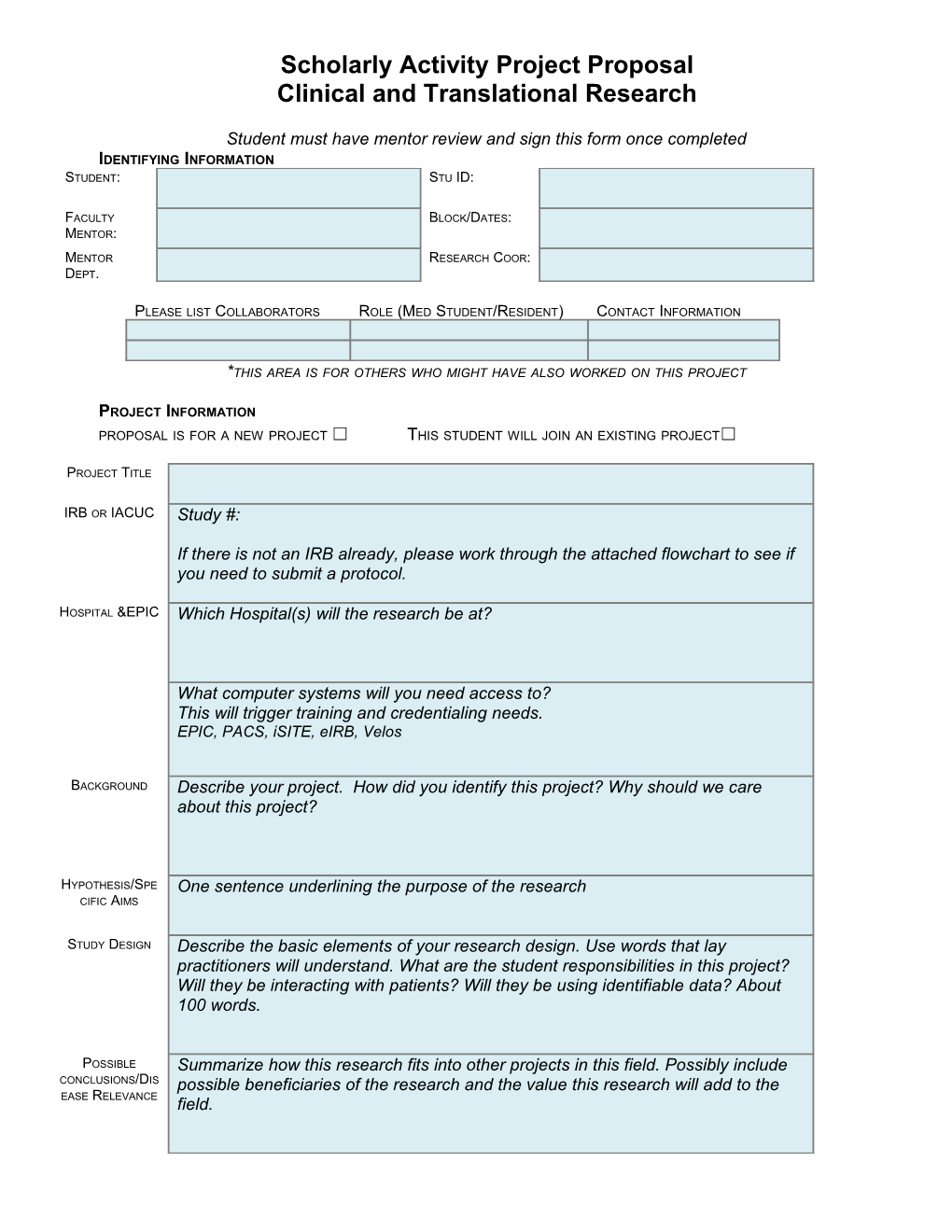 Clinical and Translational Research Scholarly Activity Project Proposal