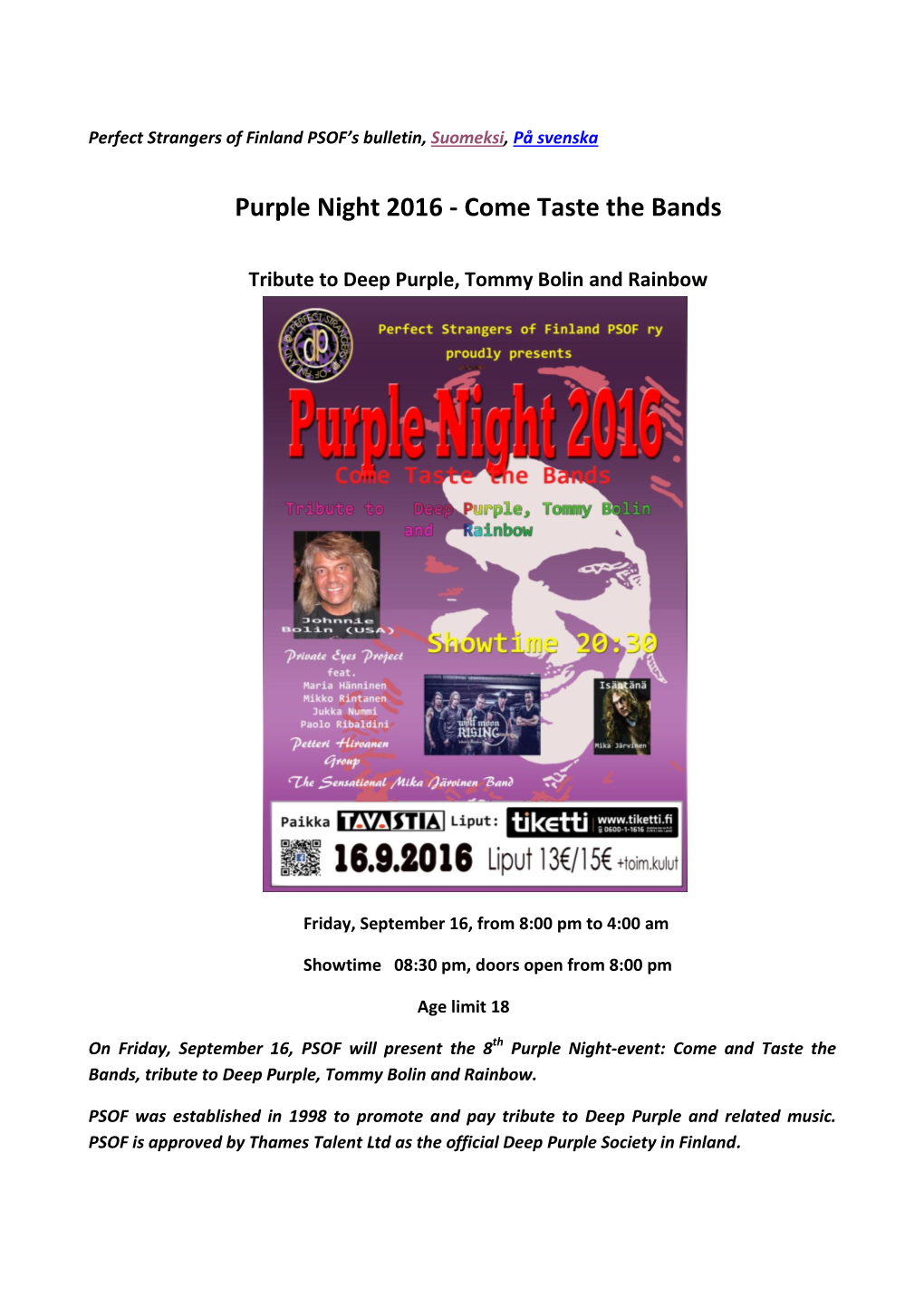 Purple Night 2016 - Come Taste the Bands