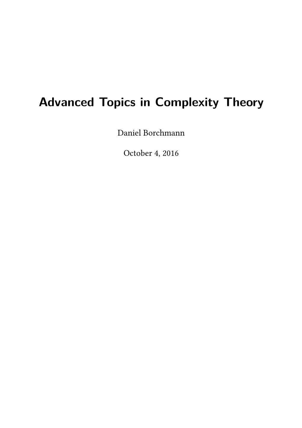 Advanced Topics in Complexity Theory: Exercise