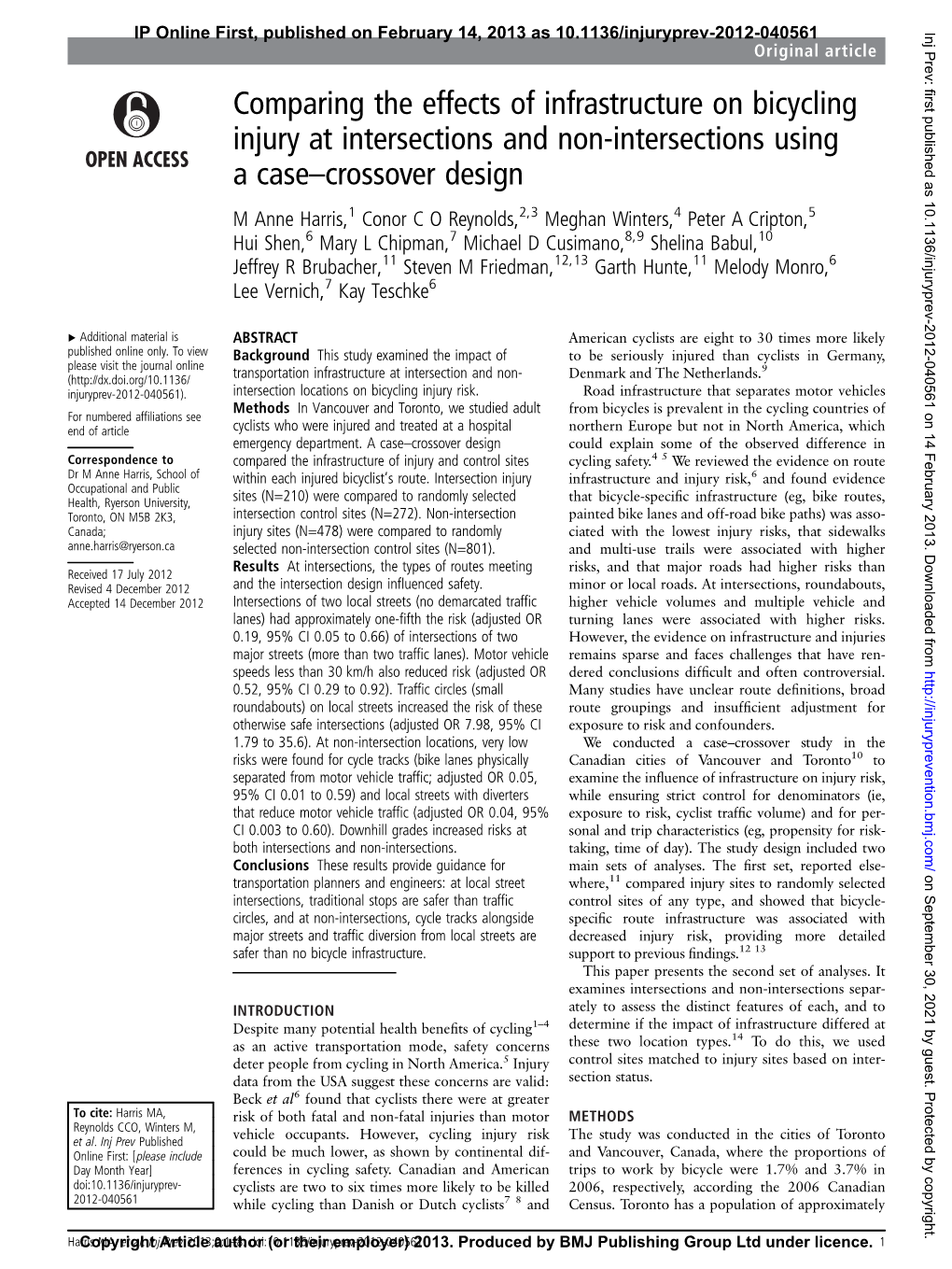 Comparing the Effects of Infrastructure on Bicycling Injury at Intersections