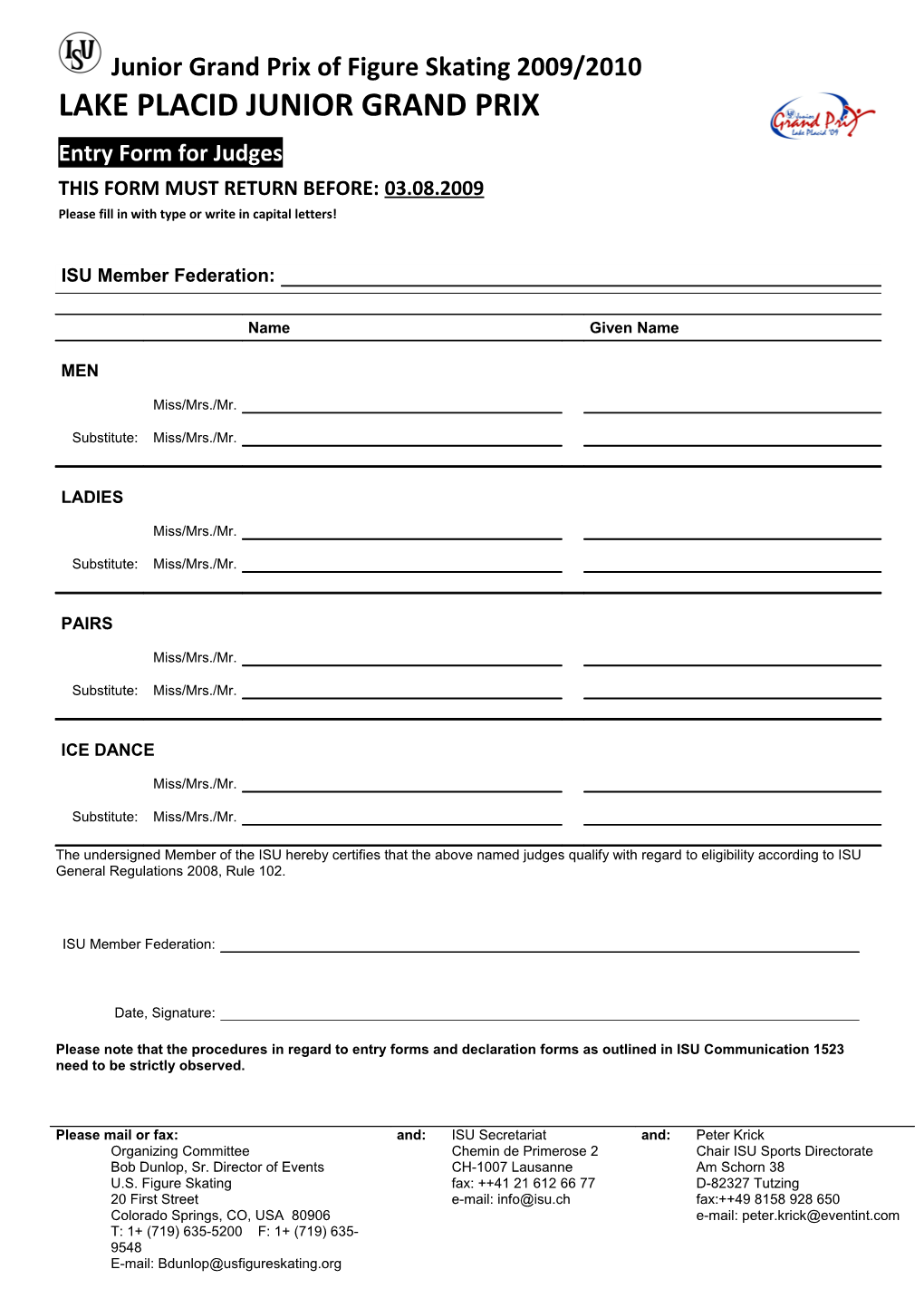 Entry Form for Judges