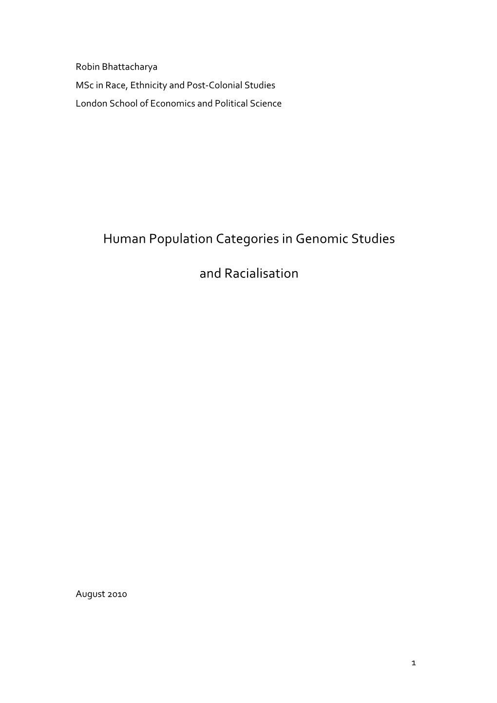 Human Population Categories in Genomic Studies and Racialisation