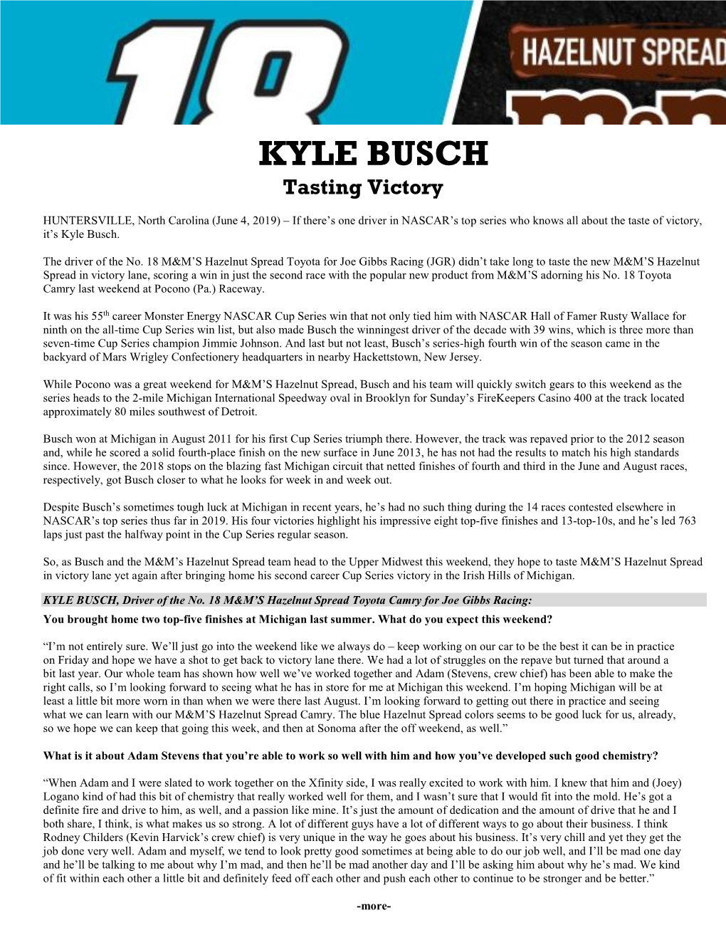 KYLE BUSCH Tasting Victory