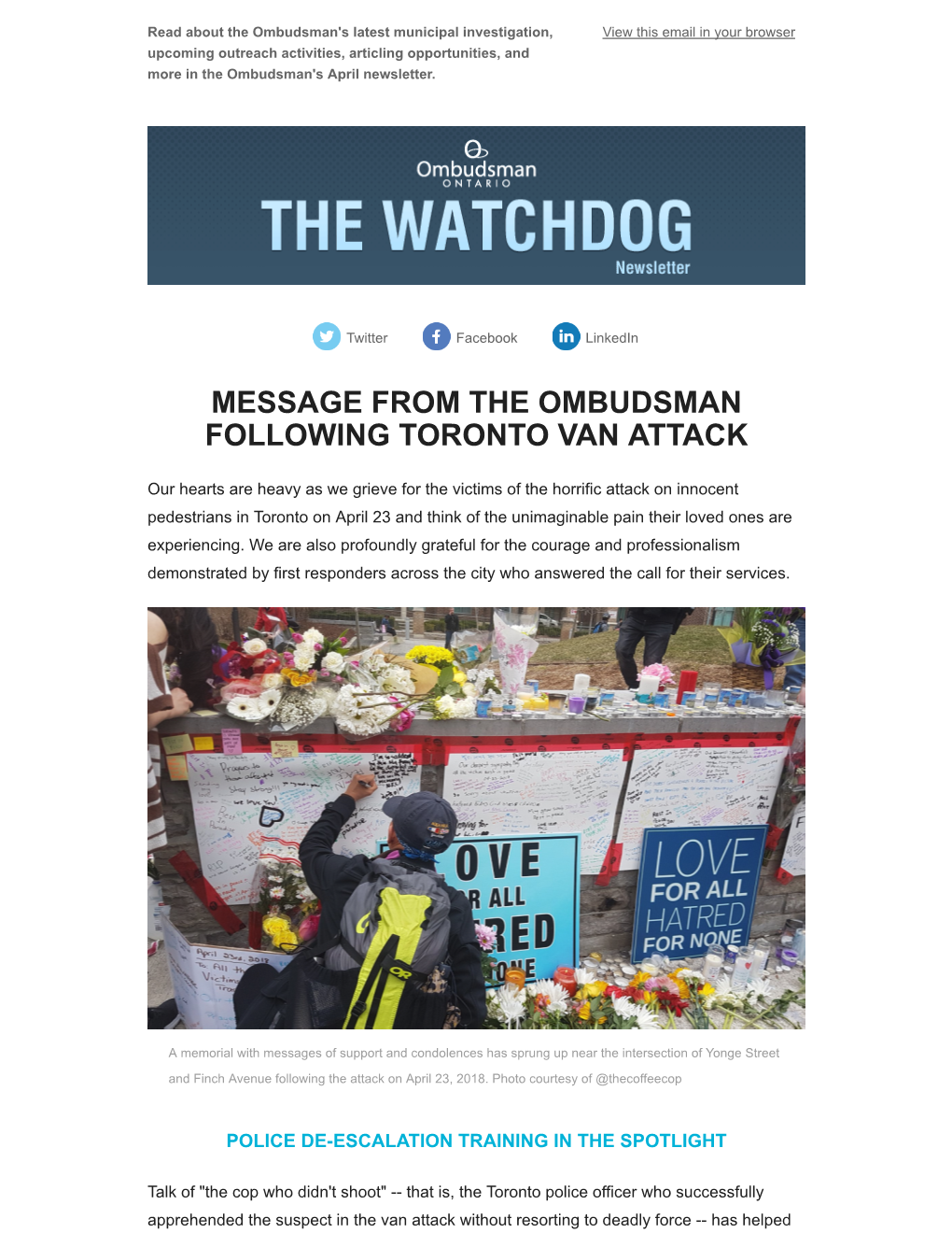 Message from the Ombudsman Following Toronto Van Attack