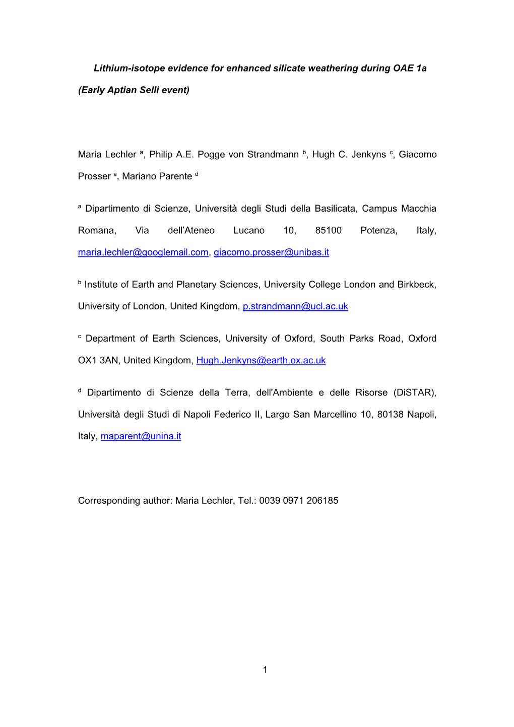 1 Lithium-Isotope Evidence for Enhanced Silicate Weathering