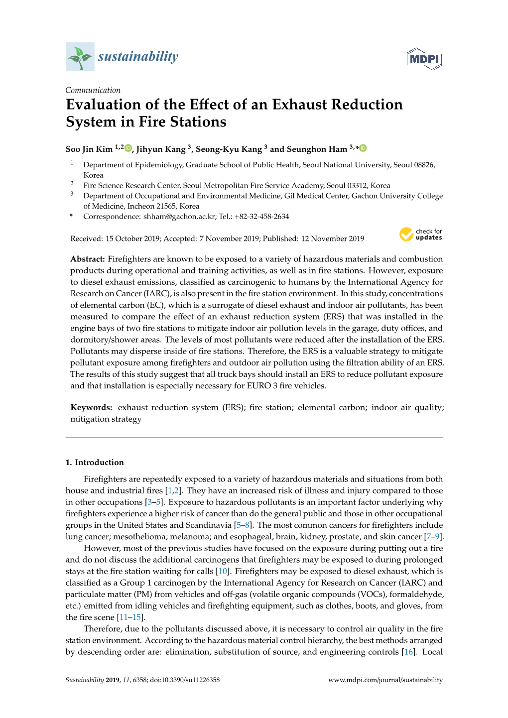 Evaluation of the Effect of an Exhaust Reduction System in Fire Stations