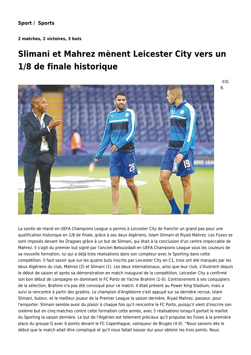 Slimani Et Mahrez Mènent Leicester City Vers Un 1/8 De Finale Historique