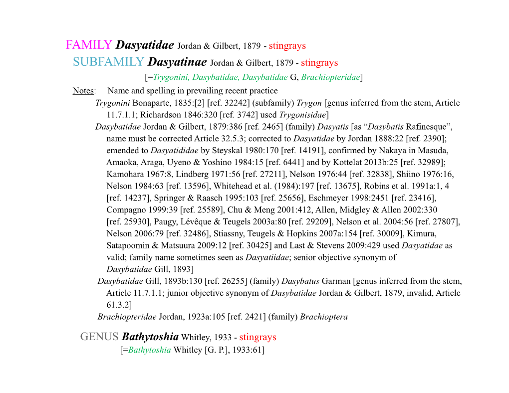 FAMILY Dasyatidae Jordan & Gilbert, 1879