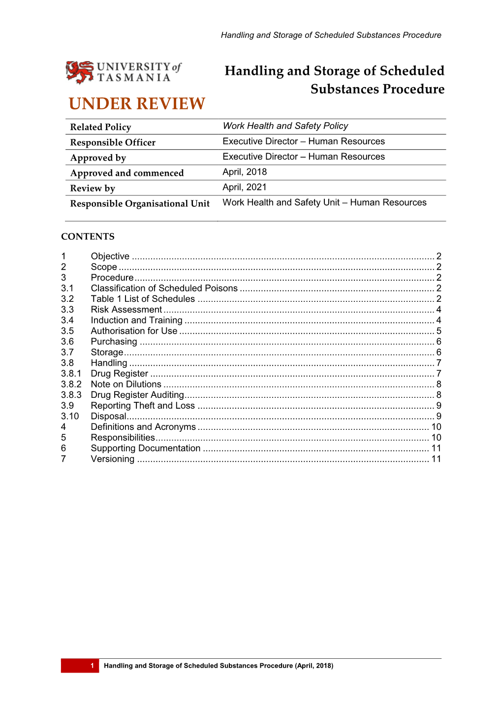 Handling and Storage of Scheduled Substances Procedure