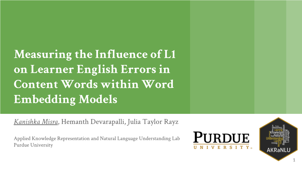 Measuring the Influence of L1 on Learner English Errors in Content Words Within Word Embedding Models