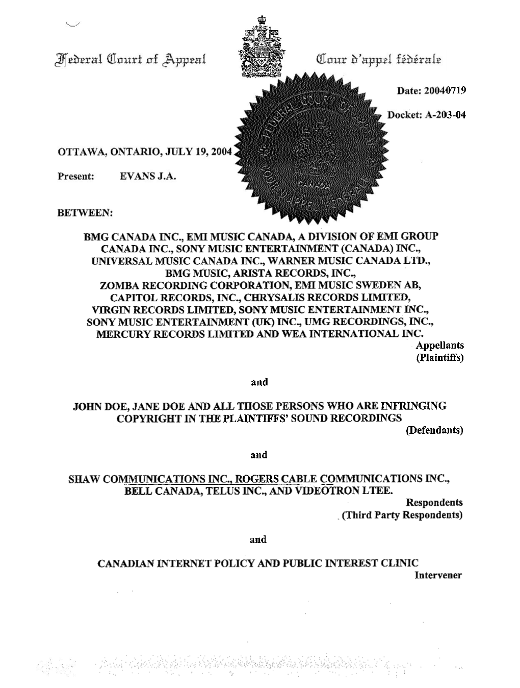 Court Order Denying Intervener Status to CMPDA and BSA Et Al