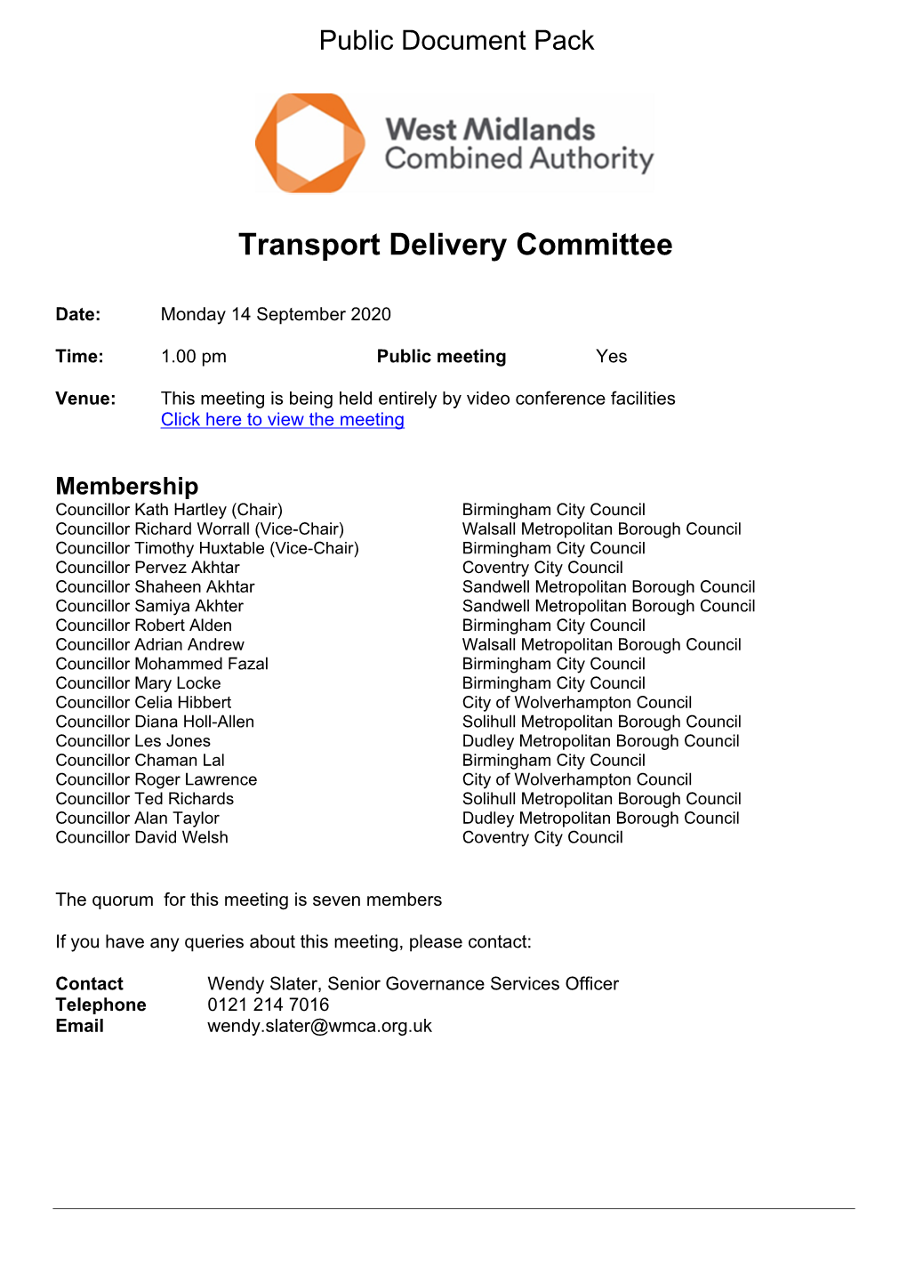 (Public Pack)Agenda Document for Transport Delivery Committee, 14