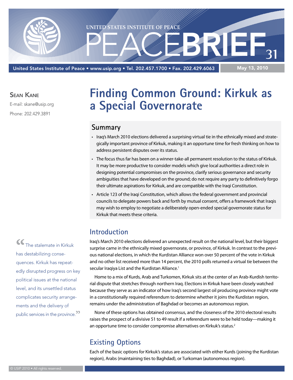 Finding Common Ground: Kirkuk As a Special Governorate