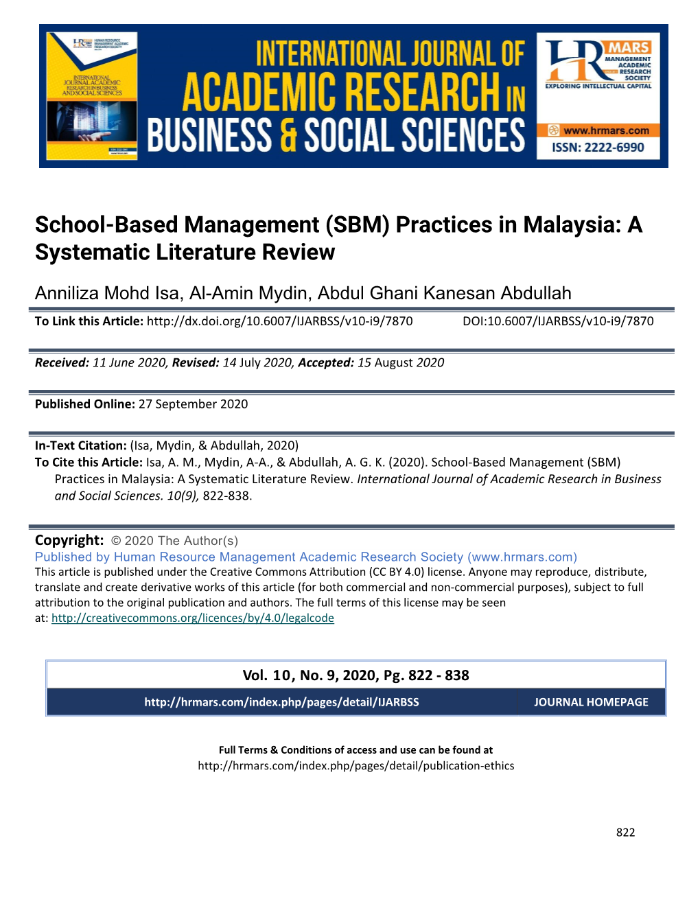 School-Based Management (SBM) Practices in Malaysia: a Systematic Literature Review