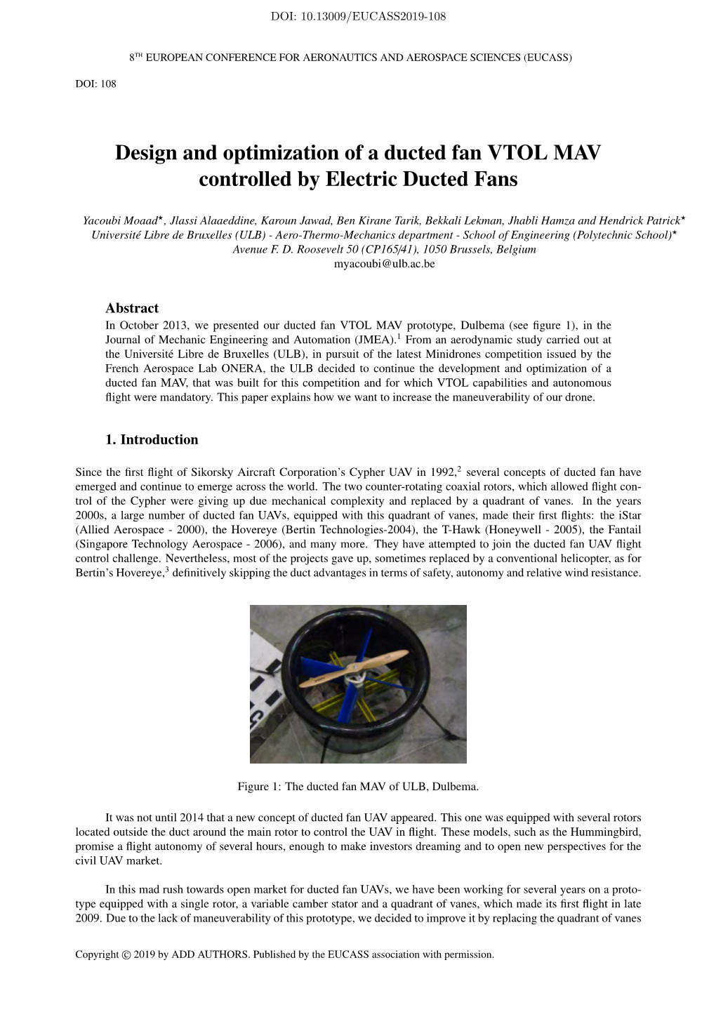 Design and Optimization of a Ducted Fan VTOL MAV Controlled by Electric Ducted Fans