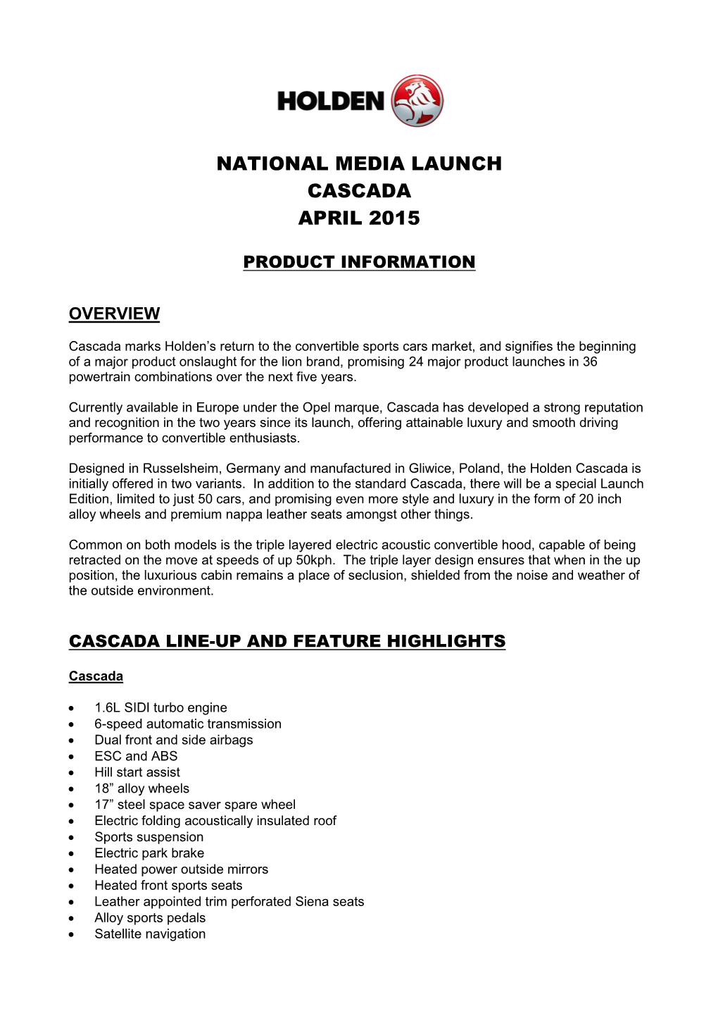 National Media Launch Cascada April 2015