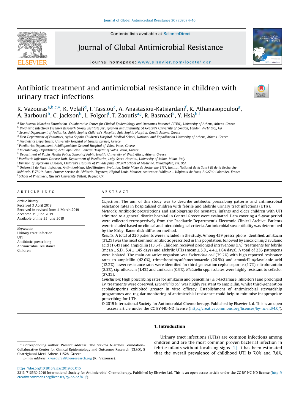 Antibiotic Treatment and Antimicrobial Resistance in Children with Urinary Tract Infections