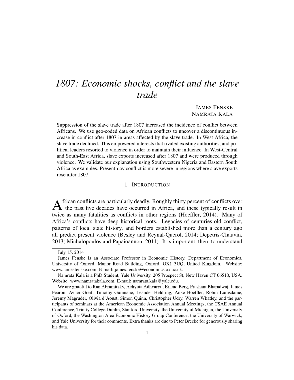 1807: Economic Shocks, Conflict and the Slave Trade