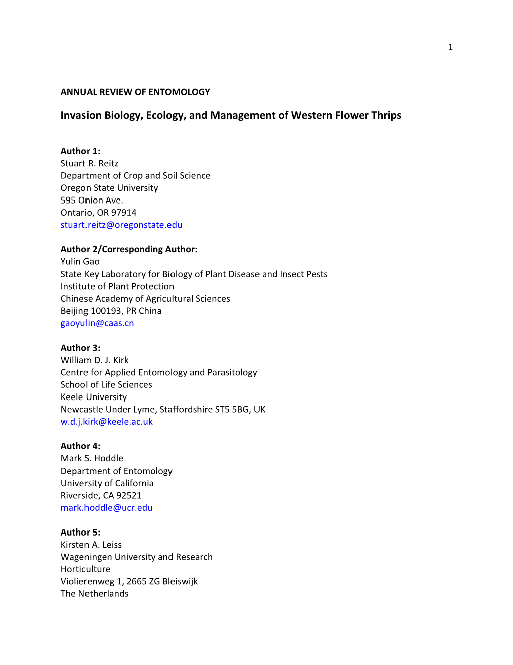 Invasion Biology, Ecology, and Management of Western Flower Thrips