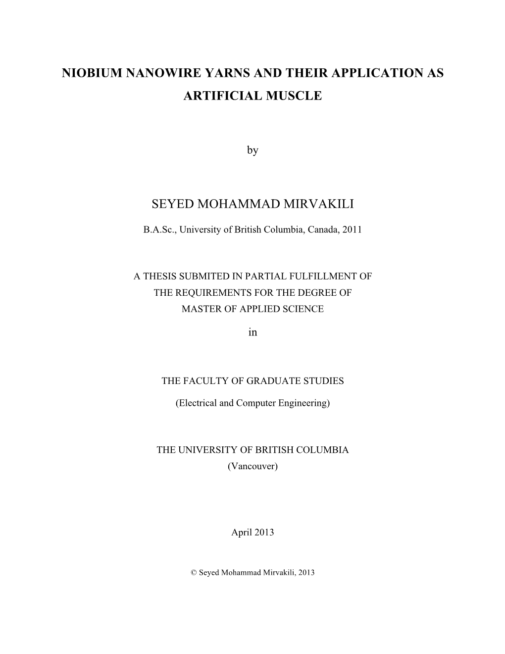 Niobium Nanowire Yarns and Their Application As Artificial Muscle