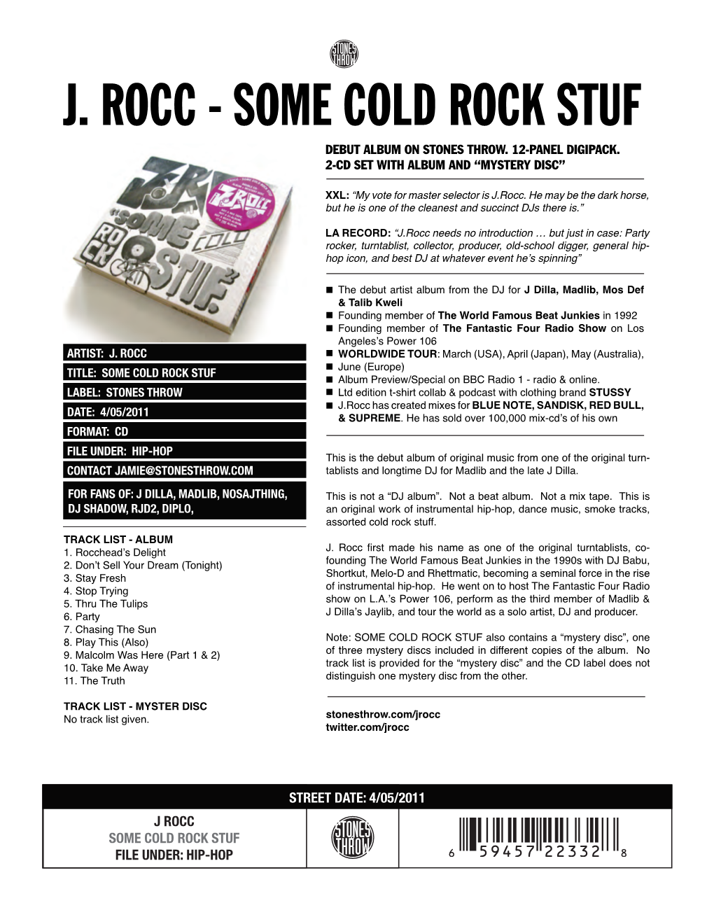 J. Rocc - Some Cold Rock Stuf Debut Album on Stones Throw