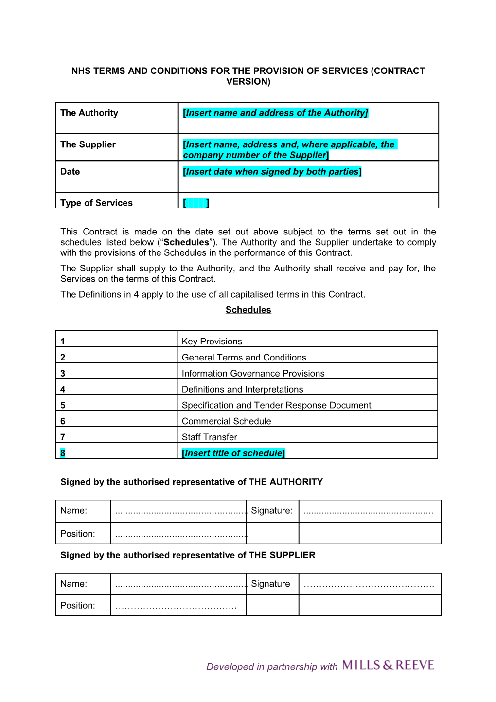 Nhs Terms and Conditions for the Provision of Services (Contract Version)