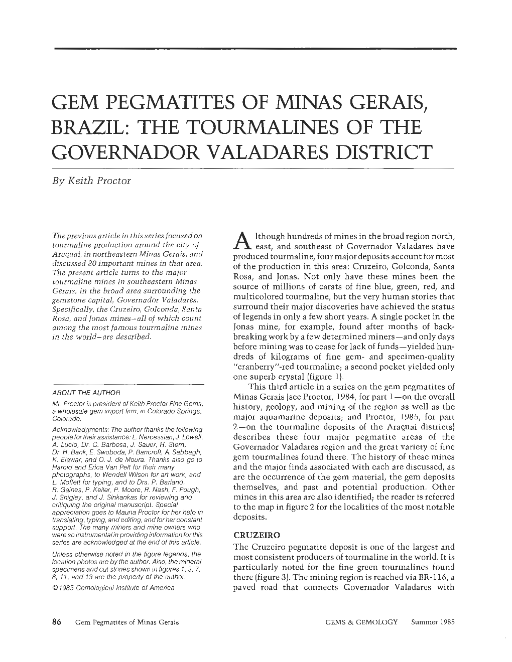 Gem Pegmatites of Minas Gerais, Brazil: the Tourmalines of The