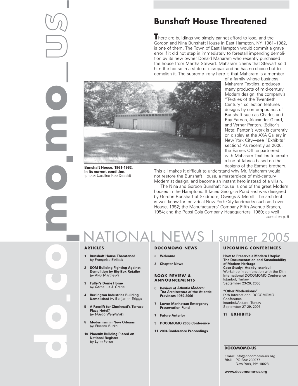 NATIONAL NEWS | Summer 2005 ARTICLES DOCOMOMO NEWS UPCOMING CONFERENCES