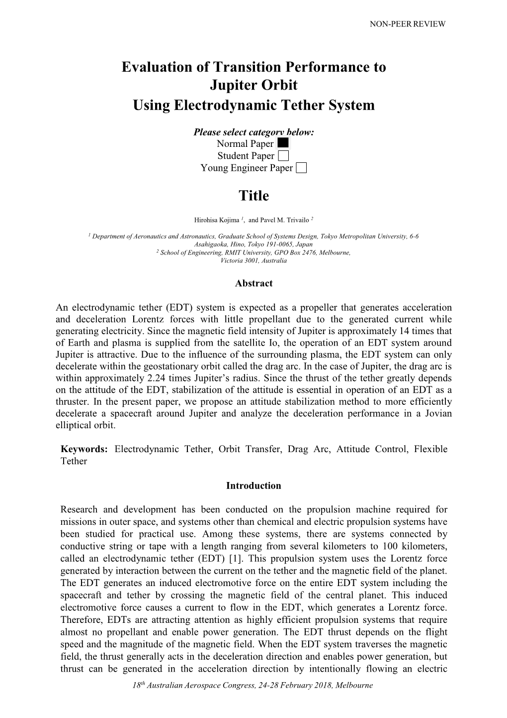 Evaluation of Transition Performance to Jupiter Orbit Using Electrodynamic Tether System Title