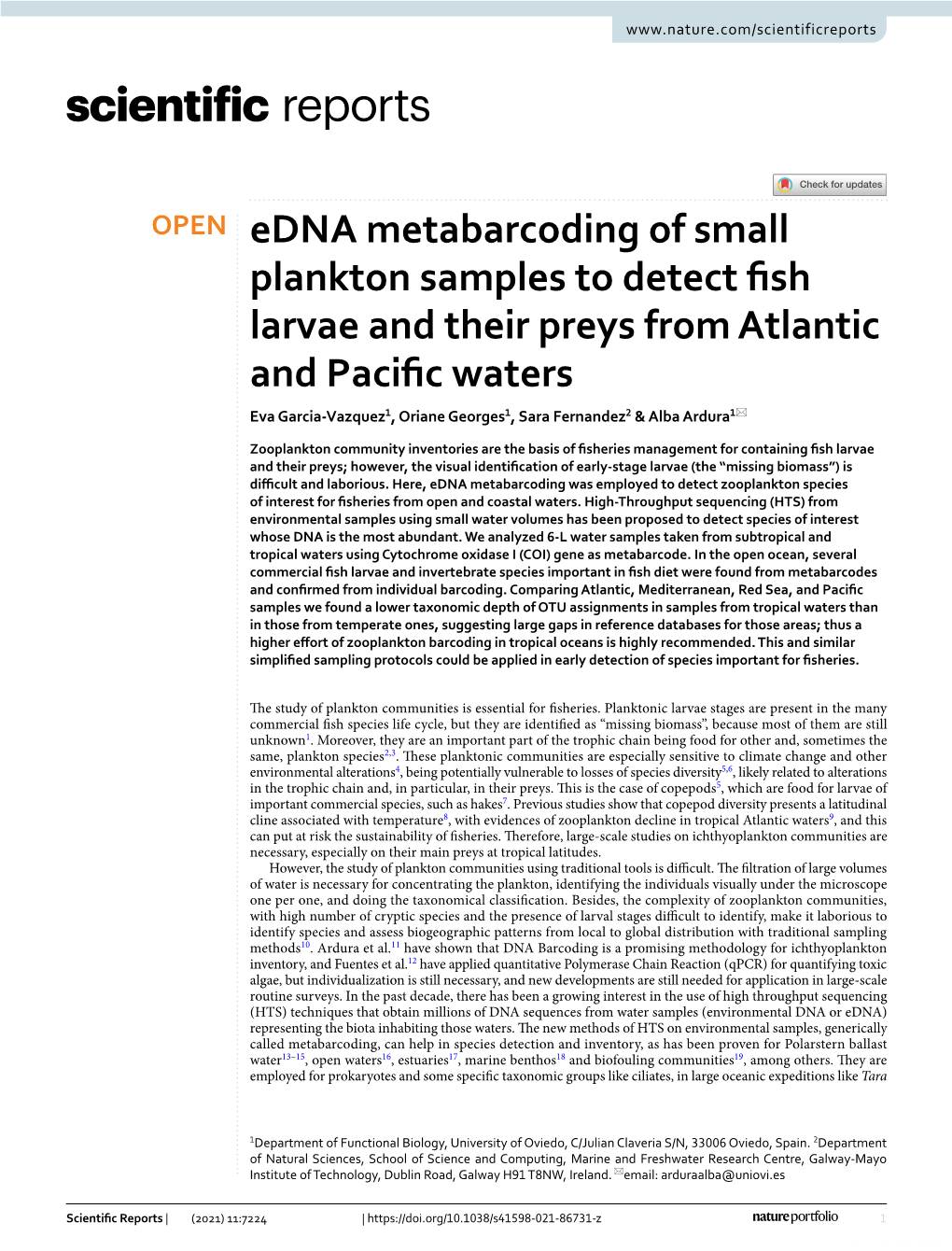 Edna Metabarcoding of Small Plankton Samples to Detect Fish