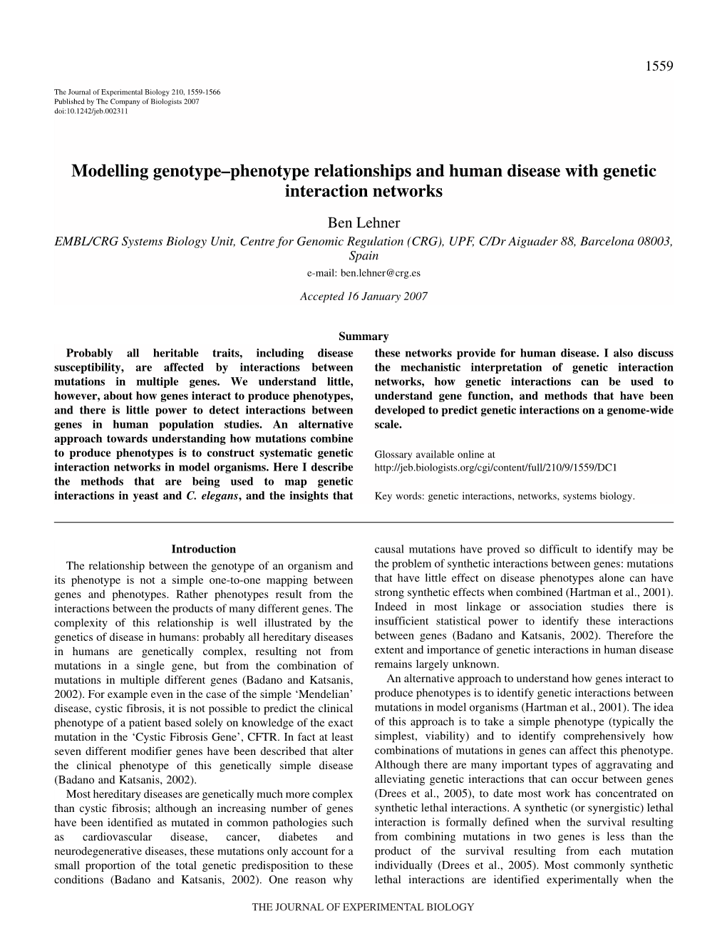 Modelling Genotype–Phenotype Relationships and Human Disease with Genetic Interaction Networks