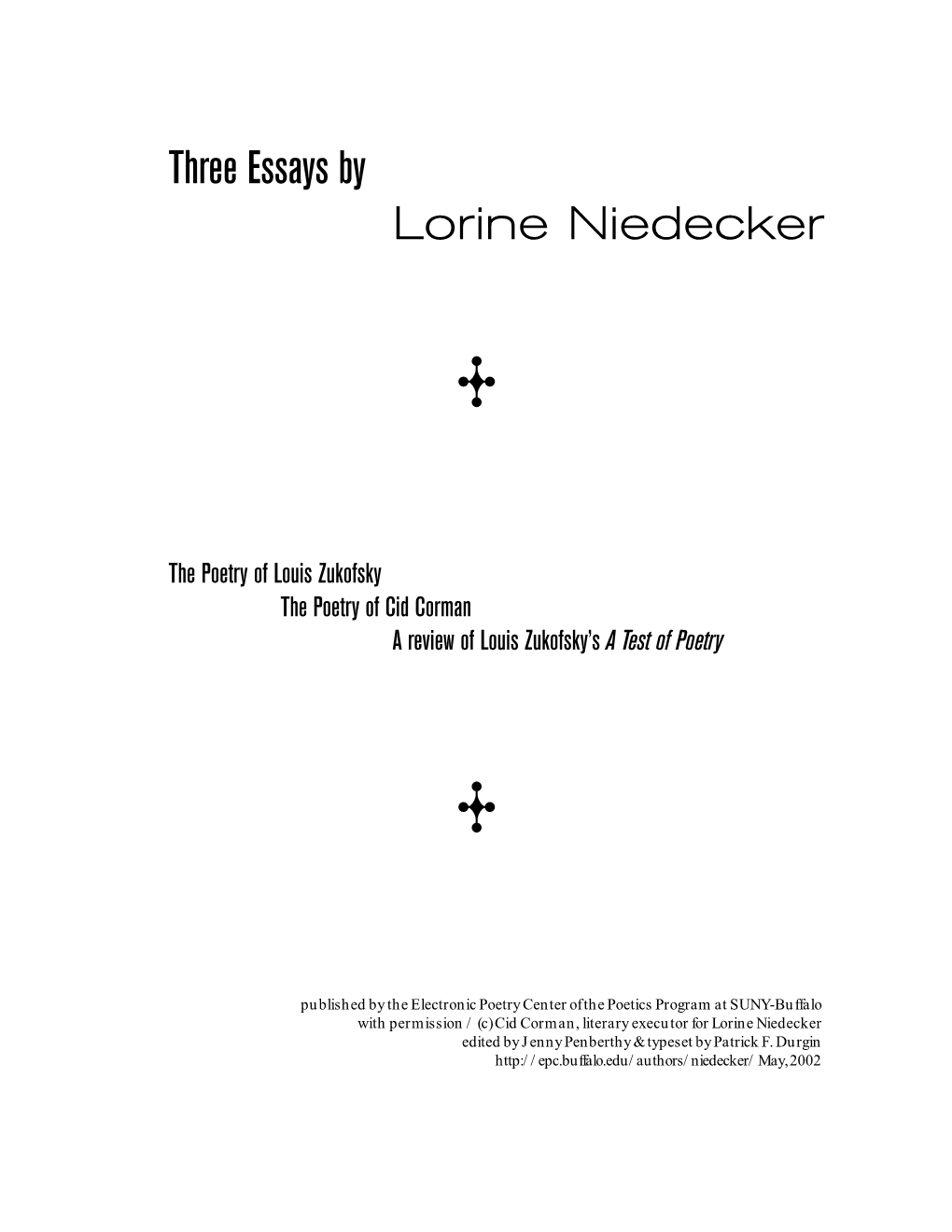 Three Essays by Lorine Niedecker