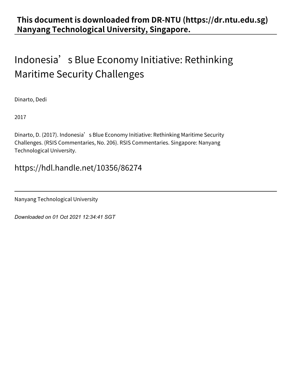 Indonesia's Blue Economy Initiative: Rethinking Maritime Security Challenges
