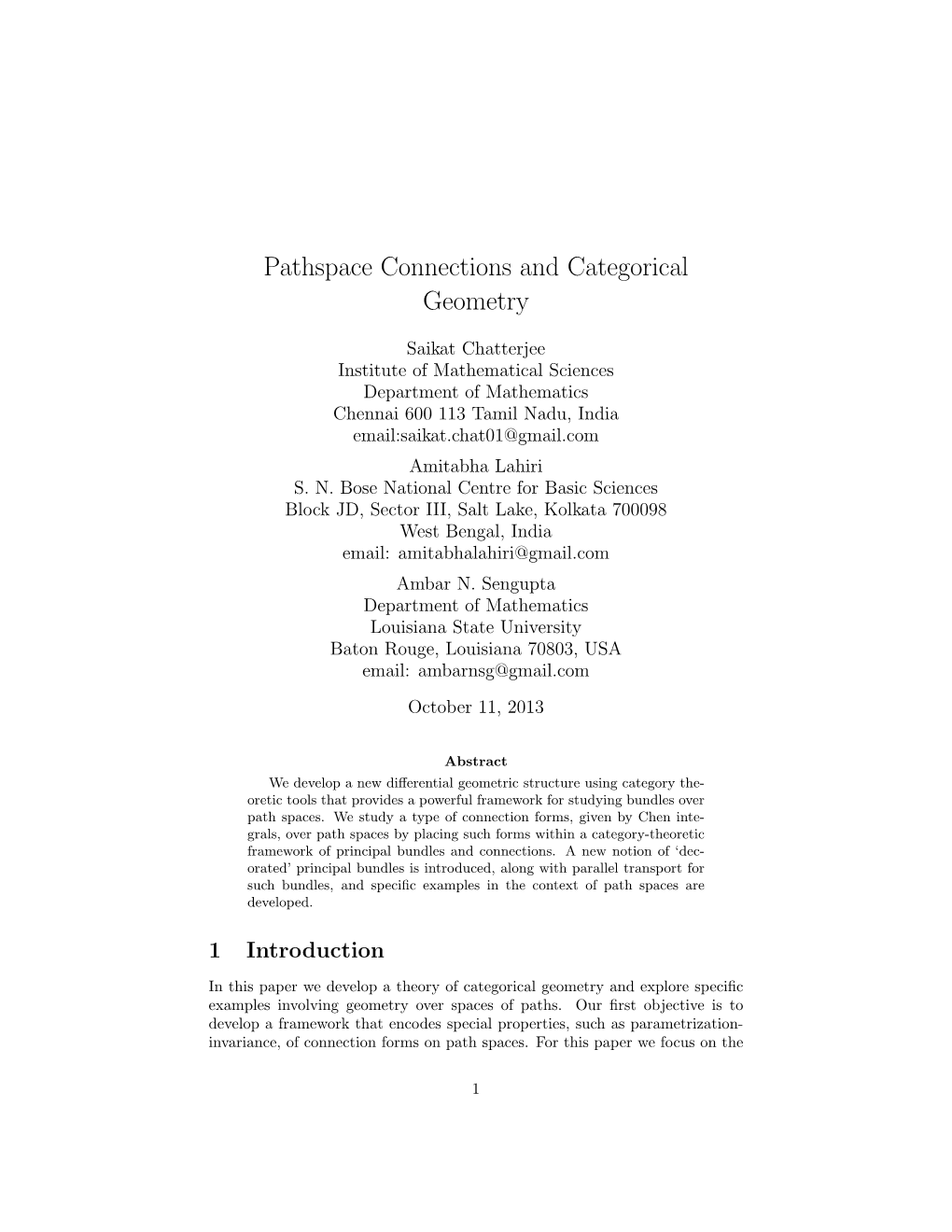 Pathspace Connections and Categorical Geometry