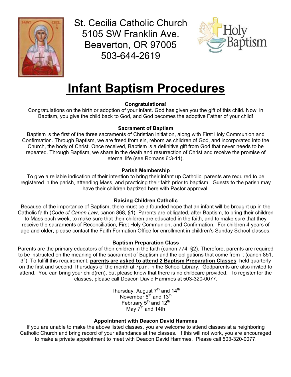 Infant Baptism Procedures