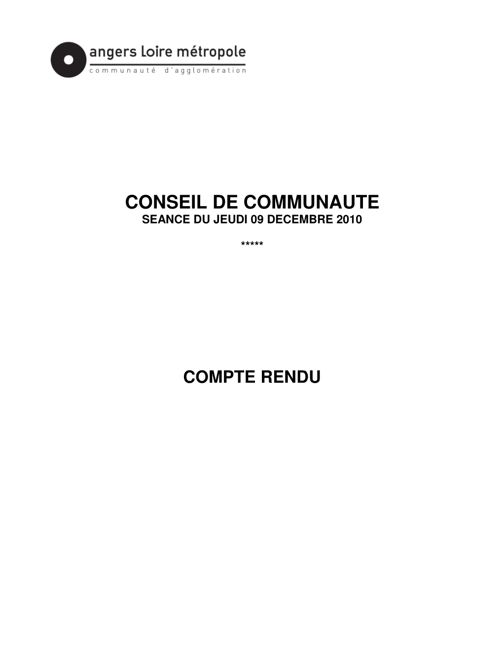 Conseil De Communaute Seance Du Jeudi 09 Decembre 2010