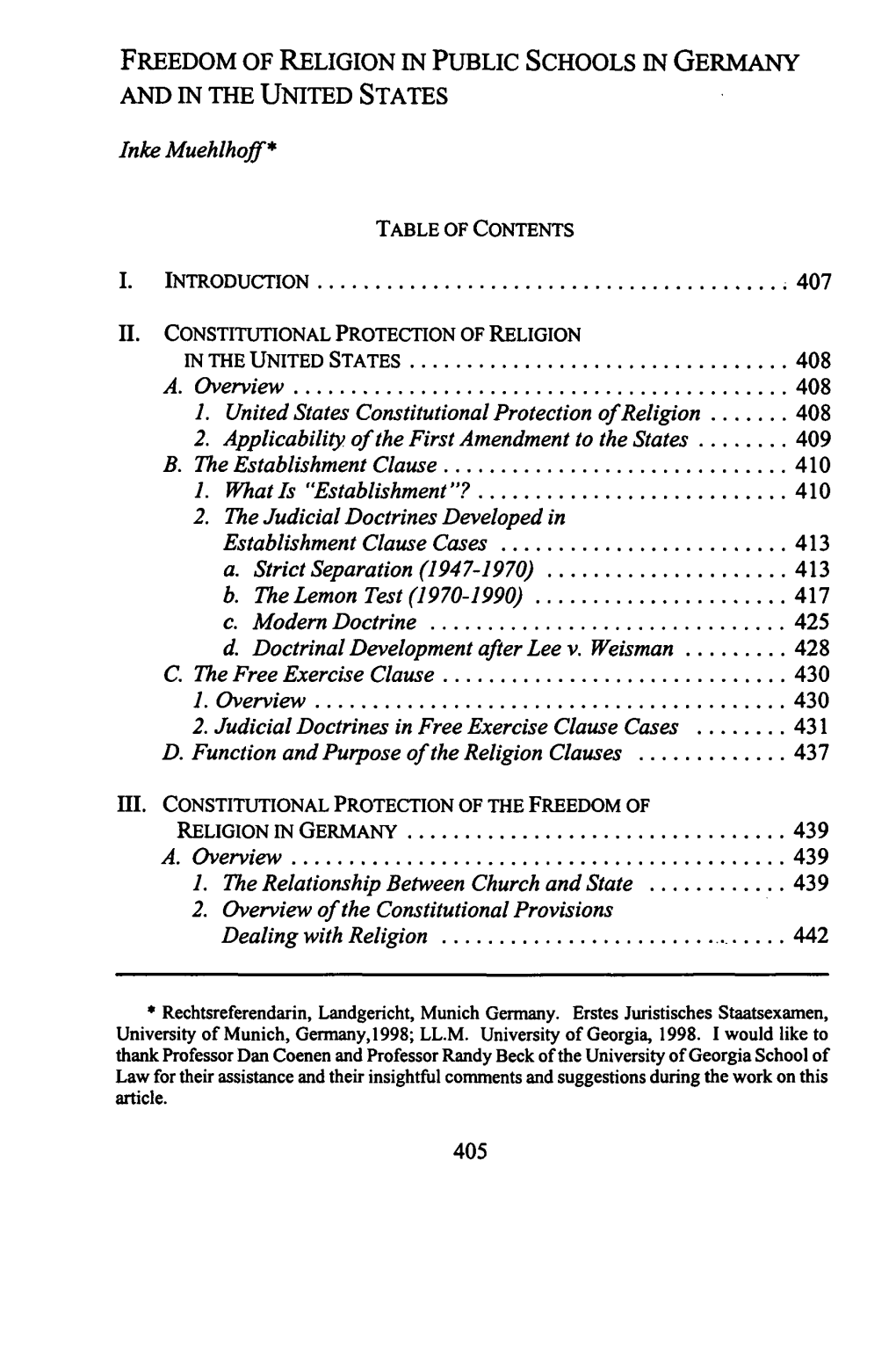 Freedom of Religion in Public Schools in Germany and in the United States