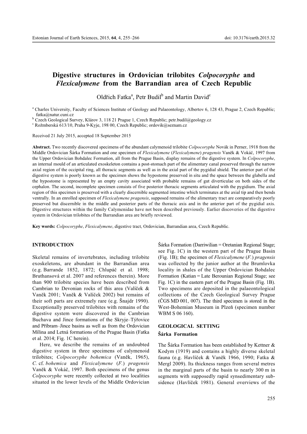 Digestive Structures in Ordovician Trilobites Colpocoryphe and Flexicalymene from the Barrandian Area of Czech Republic