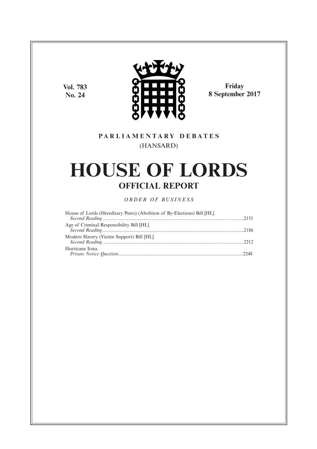 House of Lords Official Report