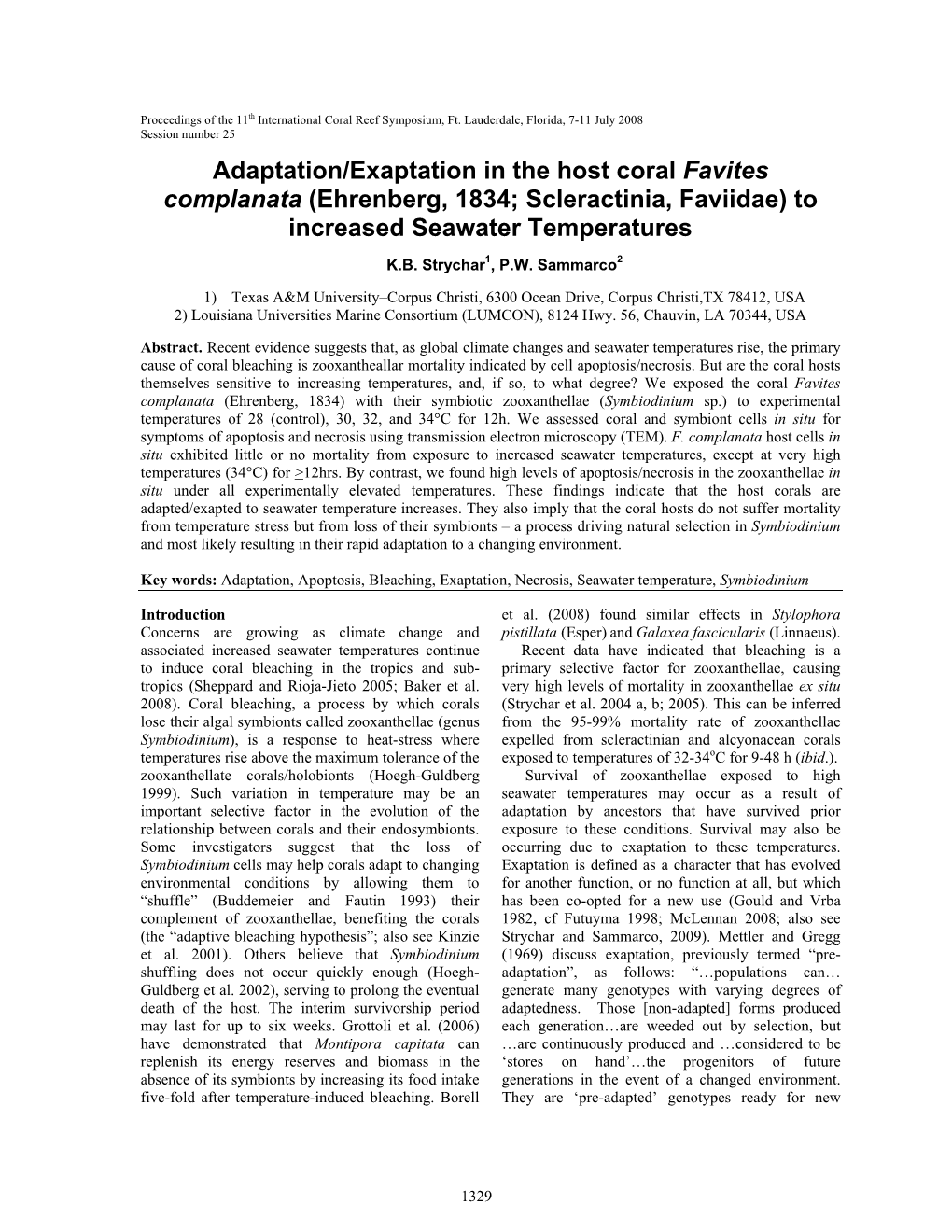 Adaptation/Exaptation in the Host Coral Favites Complanata (Ehrenberg, 1834; Scleractinia, Faviidae) to Increased Seawater Temperatures