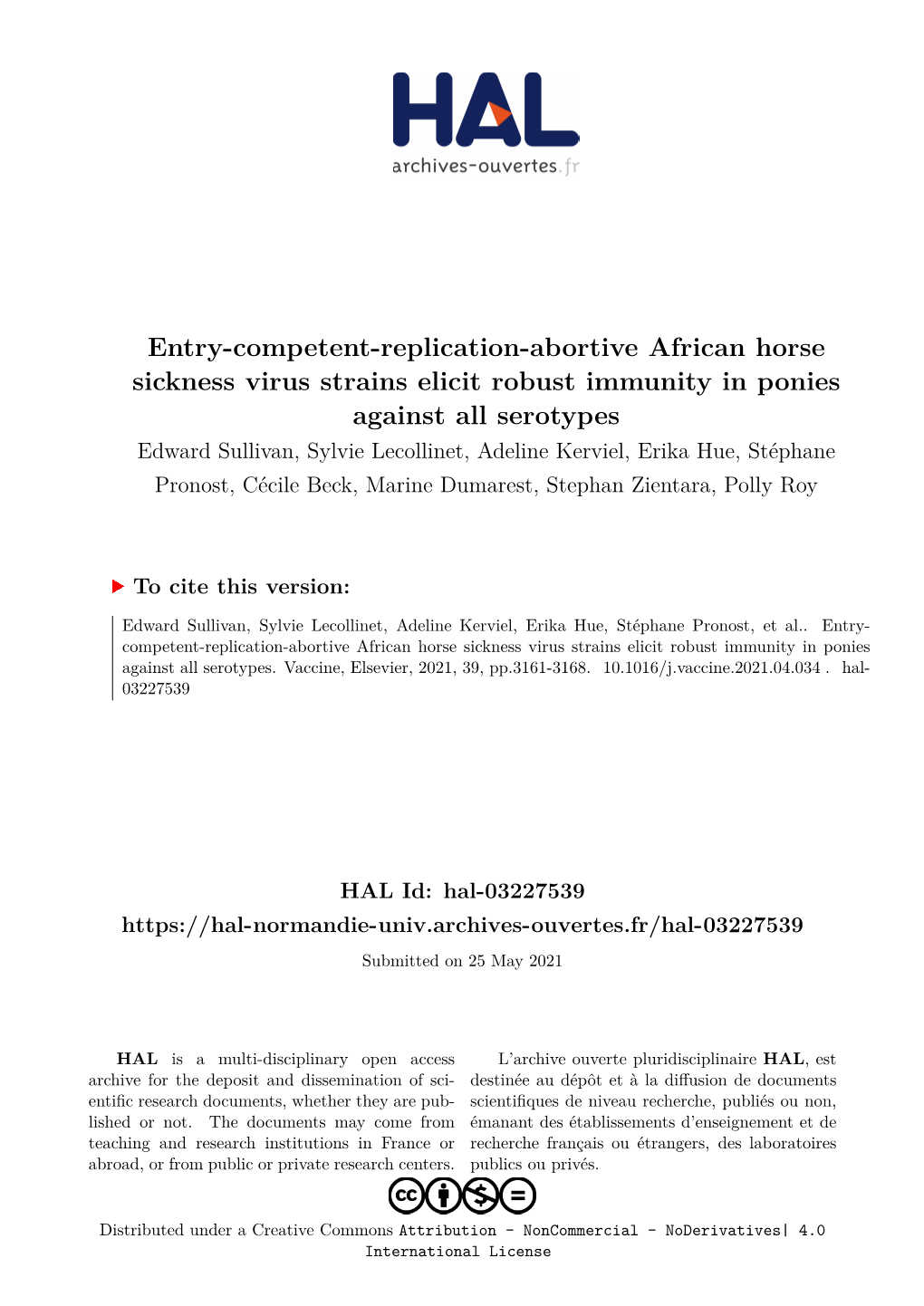 Entry-Competent-Replication-Abortive African Horse Sickness Virus