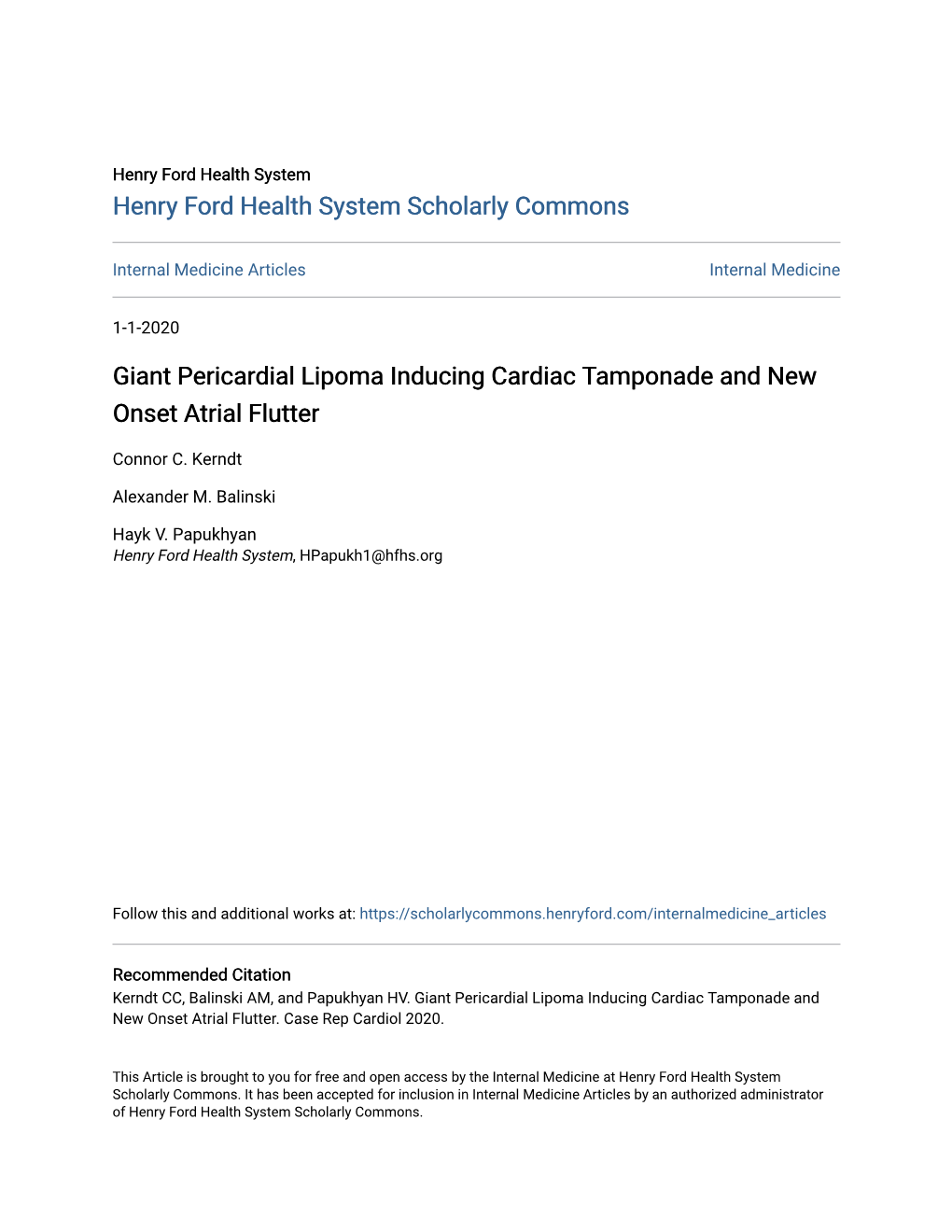 Giant Pericardial Lipoma Inducing Cardiac Tamponade and New Onset Atrial Flutter