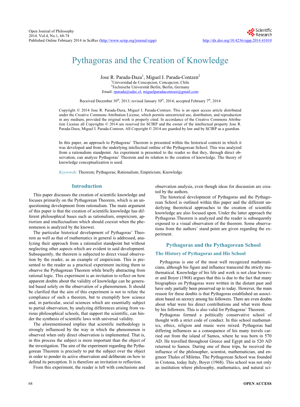 Pythagoras and the Creation of Knowledge