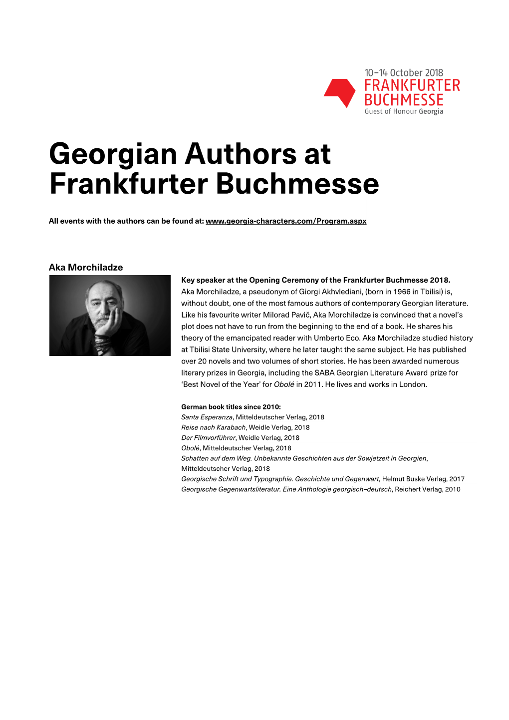 Georgian Authors at Frankfurter Buchmesse 2018 Download