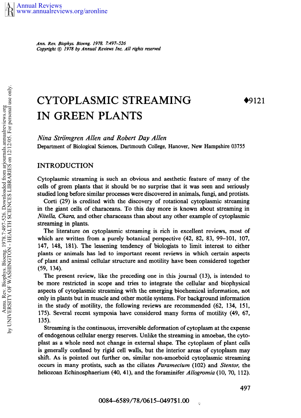 Cytoplasmic Streaming in Green Plants